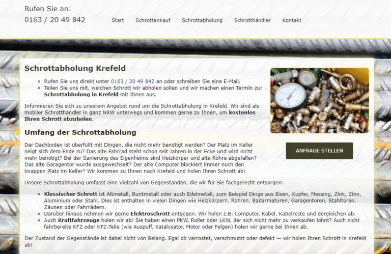 Die Schrottabholung Krefeld holt Ihren Schrott kostenlos bei Ihnen zu Hause ab – Schrott-Ankauf-NRW