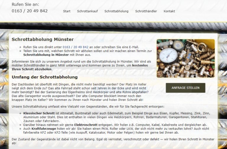 Schrottabholung und Schrottankauf in Münster Seriöse Preise und schnelle Zahlung