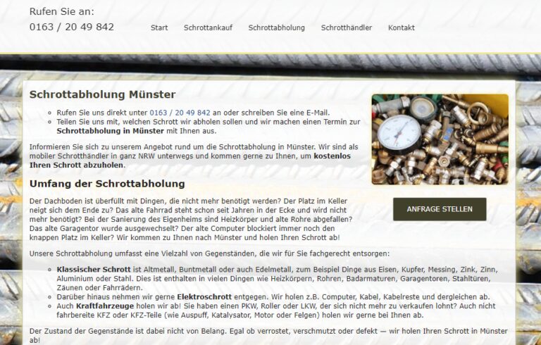 Schrottabholung Münster : Wir sammeln alle Altmetalle und Eisen